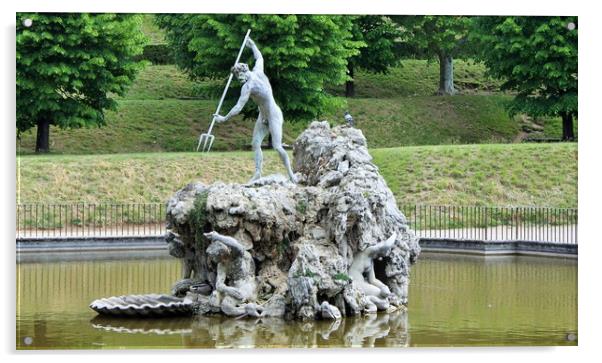 The Boboli Gardens park, Fountain of Neptune next  Acrylic by M. J. Photography