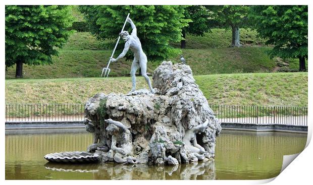 The Boboli Gardens park, Fountain of Neptune next  Print by M. J. Photography