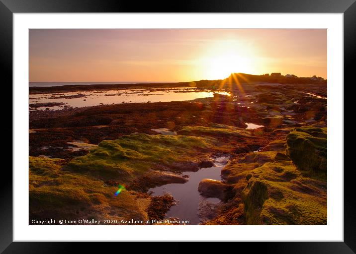 The Sun Sets on Hilbre island Framed Mounted Print by Liam Neon