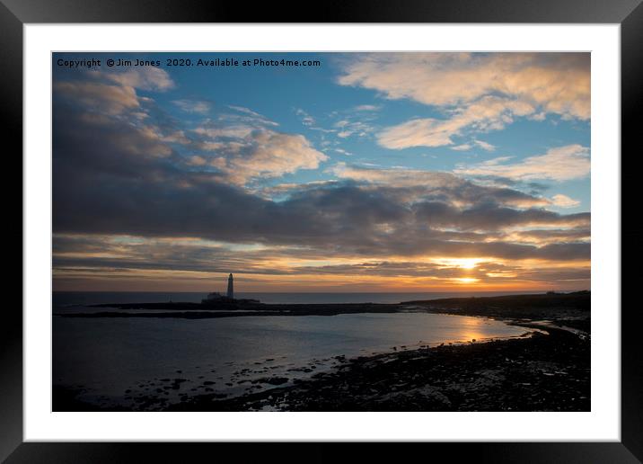 Calm and colourful morning at St Mary's Island Framed Mounted Print by Jim Jones