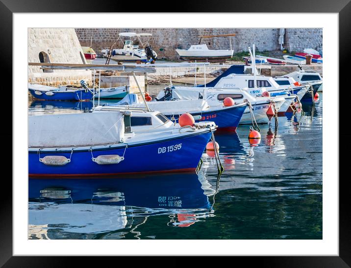 Boats lined up in Dubrovnik harbour Framed Mounted Print by Jason Wells