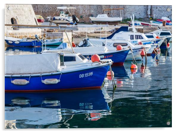 Boats lined up in Dubrovnik harbour Acrylic by Jason Wells
