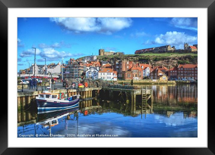 Whitby Harbour Blues Framed Mounted Print by Alison Chambers