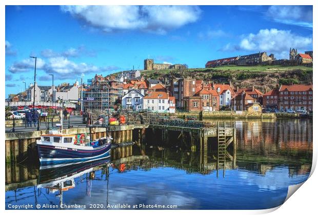 Whitby Harbour Blues Print by Alison Chambers