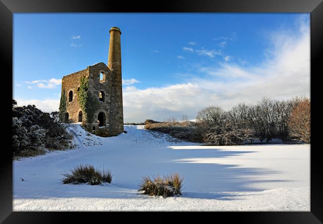 Snow at United Downs Framed Print by Andrew Ray