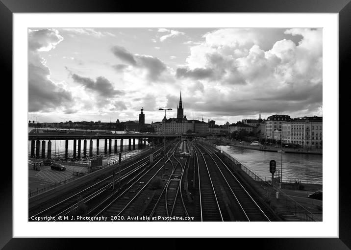 Stockholm, the capital of Sweden in black and whit Framed Mounted Print by M. J. Photography