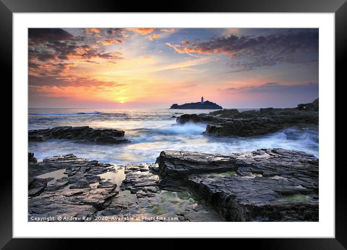 Sunset at Godrevy Framed Mounted Print by Andrew Ray