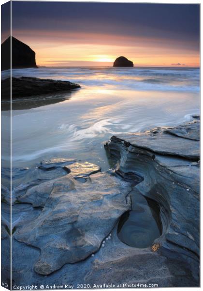 Trebarwith Strand Canvas Print by Andrew Ray