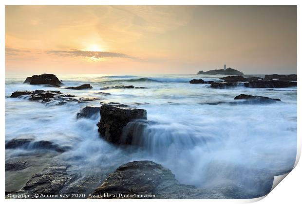 Setting Sun at Godrevy Print by Andrew Ray