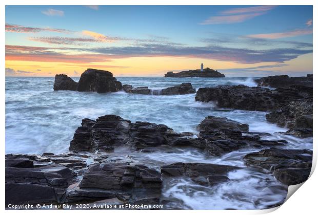 Rocky Shore at Godrevy Print by Andrew Ray
