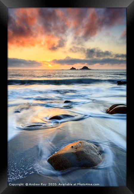 Receding Tide (Porth Nanven) Framed Print by Andrew Ray