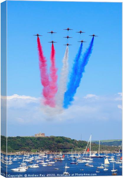 Red Arrows over Pendennis Castle (Falmouth) Canvas Print by Andrew Ray