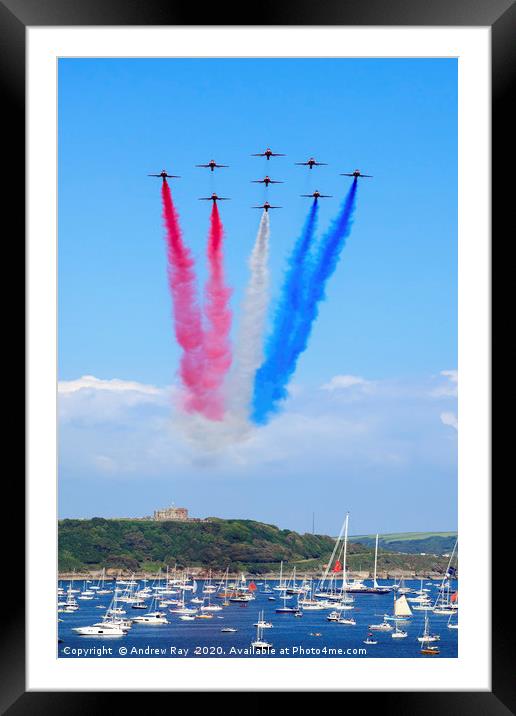 Red Arrows over Pendennis Castle (Falmouth) Framed Mounted Print by Andrew Ray