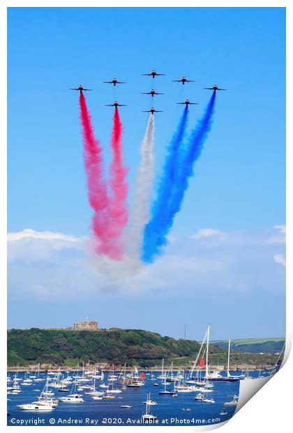 Red Arrows over Pendennis Castle (Falmouth) Print by Andrew Ray