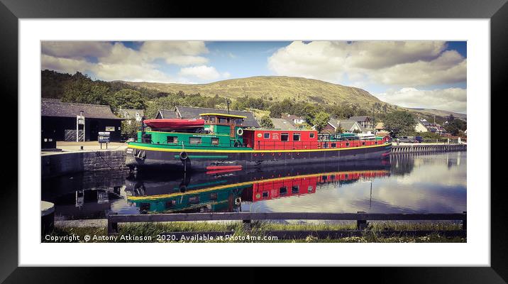 Barge on the Caladonian Canal Framed Mounted Print by Antony Atkinson