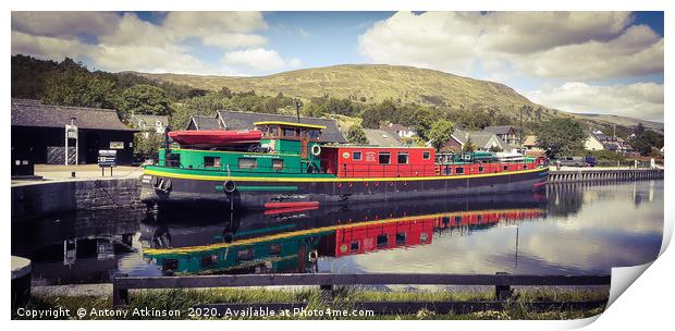 Barge on the Caladonian Canal Print by Antony Atkinson