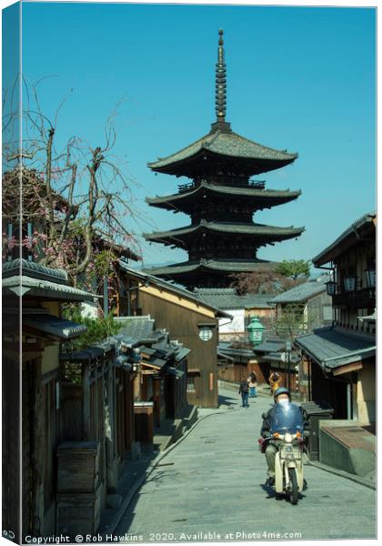 Kyoto Scooter Temple  Canvas Print by Rob Hawkins