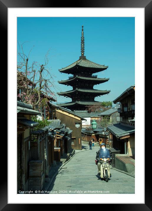 Kyoto Scooter Temple  Framed Mounted Print by Rob Hawkins