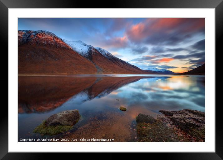 Reflections at sunset (Loch Etive) Framed Mounted Print by Andrew Ray
