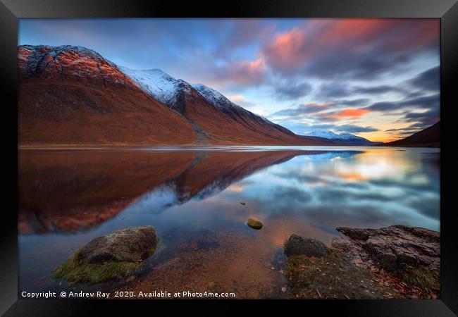 Reflections at sunset (Loch Etive) Framed Print by Andrew Ray