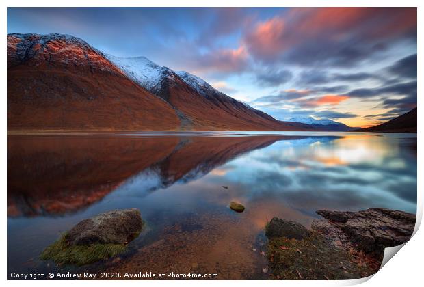 Reflections at sunset (Loch Etive) Print by Andrew Ray