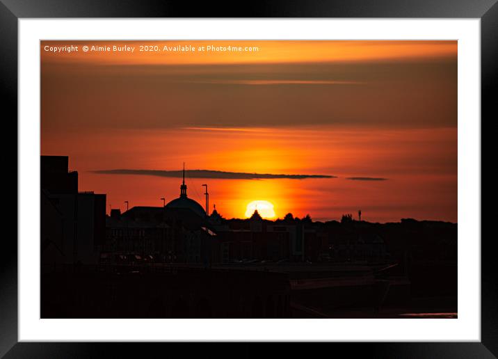 Whitley Bay Silhouette at Sunset Framed Mounted Print by Aimie Burley