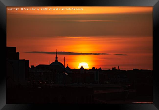 Whitley Bay Silhouette at Sunset Framed Print by Aimie Burley