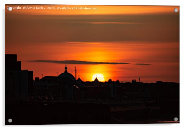 Whitley Bay Silhouette at Sunset Acrylic by Aimie Burley