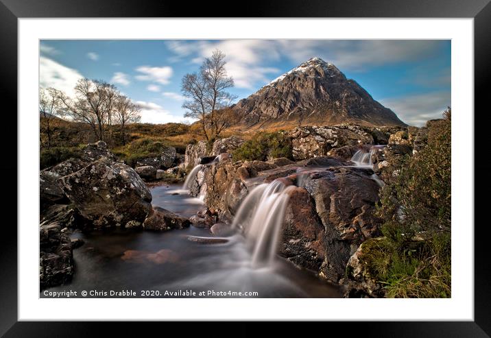 Buachaille Etive Mor with River Coupall waterfalls Framed Mounted Print by Chris Drabble