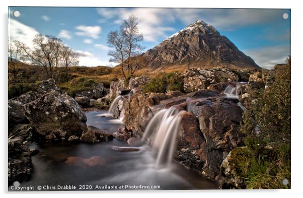 Buachaille Etive Mor with River Coupall waterfalls Acrylic by Chris Drabble
