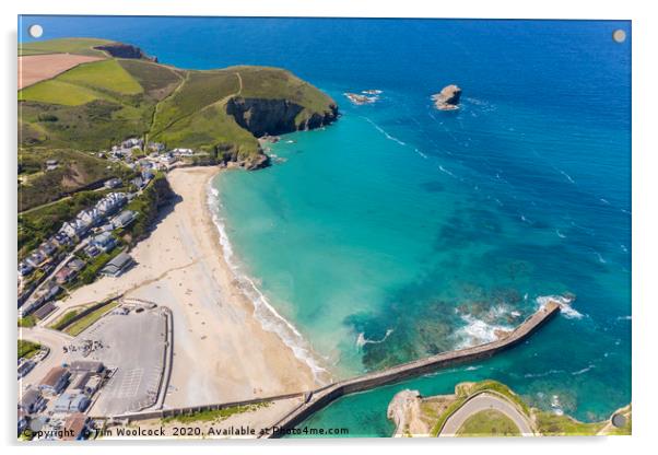 Aerial Photograph of Portreath Beach, Cornwall, En Acrylic by Tim Woolcock