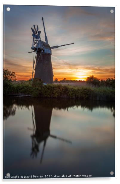 Turf Fen Mill Sunset 1 Acrylic by David Powley