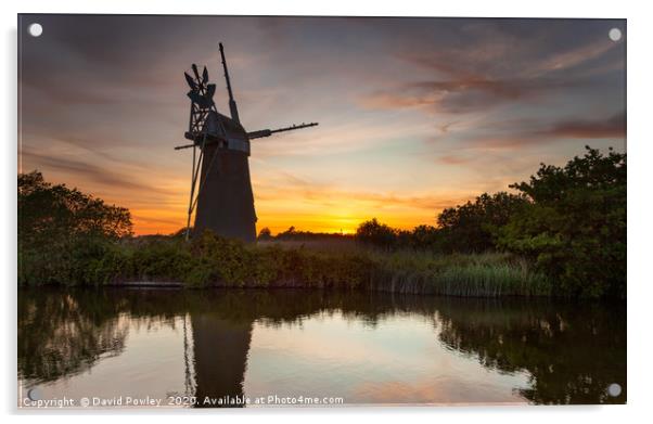 Turf Fen Mill Sunset 2 Acrylic by David Powley