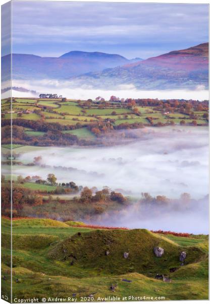 Mist in the Usk Valley Canvas Print by Andrew Ray