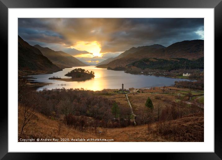 Setting sun over Loch Sheil Framed Mounted Print by Andrew Ray
