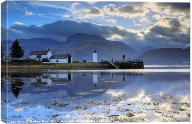 Corpach Reflections Canvas Print by Andrew Ray