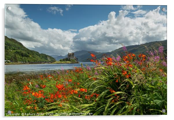 Eilean Donan Castle Summer Flowers Scotland Acrylic by Barbara Jones