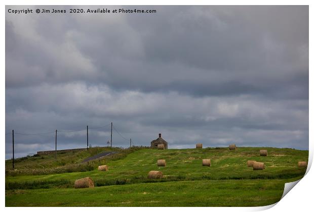 Hay Bales under a Stormy Sky (2) Print by Jim Jones