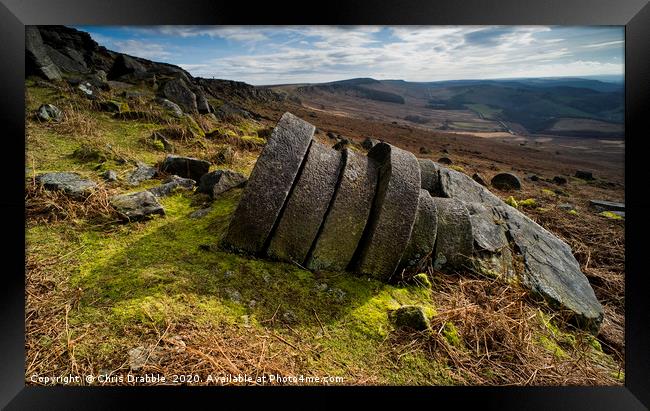 Mill Stones, under Stanage Edge Framed Print by Chris Drabble