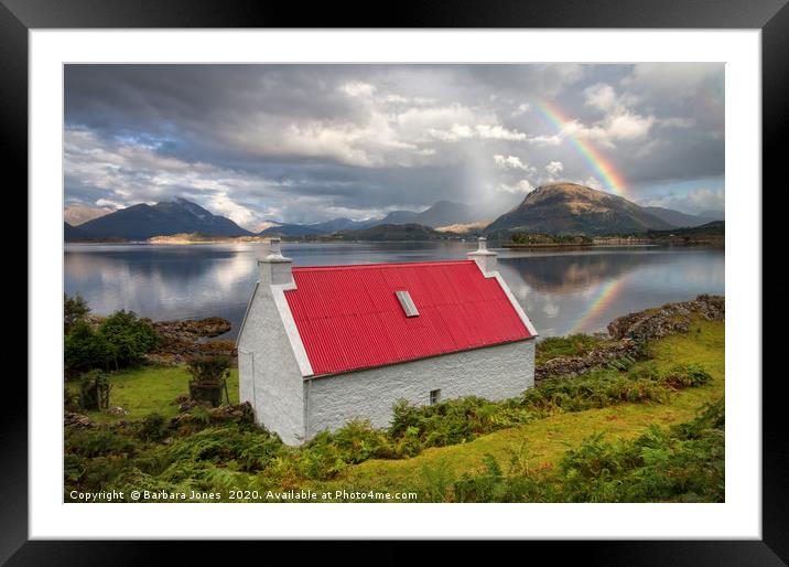 Red Roofed Cottage and Rainbow  Torridon Framed Mounted Print by Barbara Jones