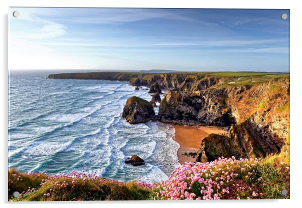 Carnewas at Bedruthan Steps pinks Acrylic by austin APPLEBY