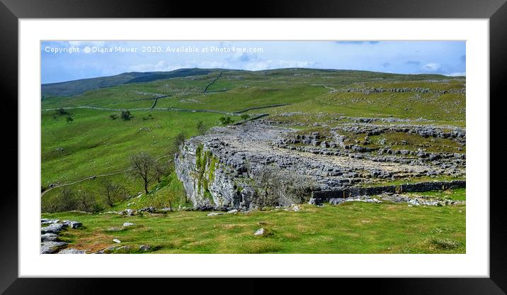 Malham Cove and limestone pavement  Framed Mounted Print by Diana Mower