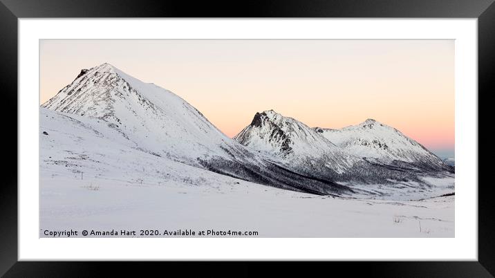 Winter Sun over Norwegian mountains Framed Mounted Print by Amanda Hart