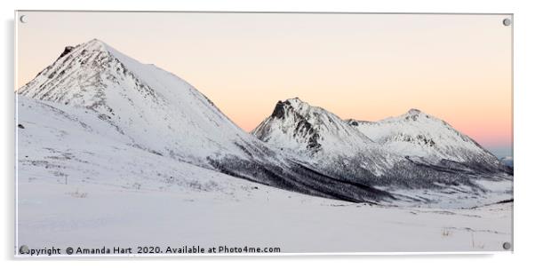 Winter Sun over Norwegian mountains Acrylic by Amanda Hart