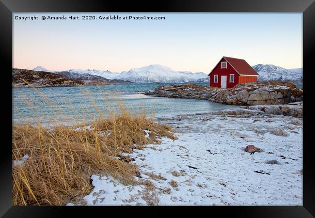 Red Hut by the Sea in Norway Framed Print by Amanda Hart