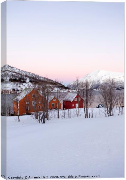 Warm Colours, Warm Homes - Winter in Norway Canvas Print by Amanda Hart