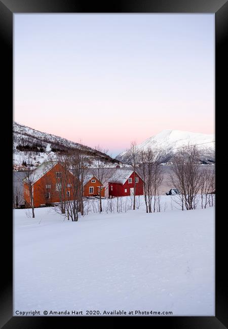 Warm Colours, Warm Homes - Winter in Norway Framed Print by Amanda Hart