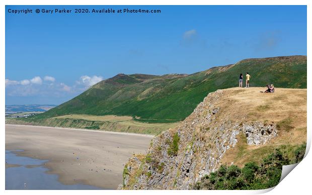 Rhossili Bay, the Gower, Wales, on a sunny day  Print by Gary Parker