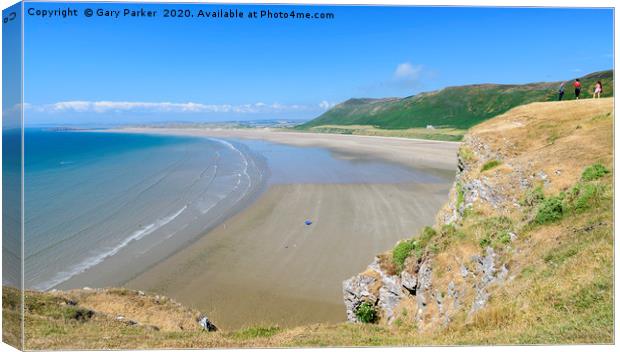 Rhossili Bay, the Gower, Wales, on a sunny day Canvas Print by Gary Parker