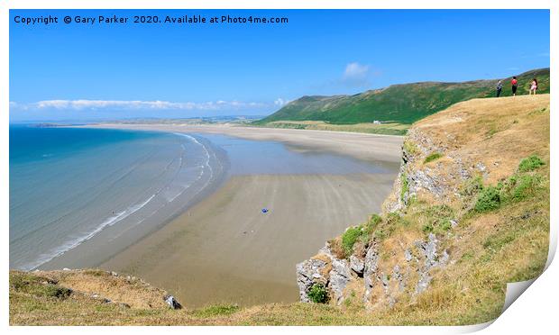 Rhossili Bay, the Gower, Wales, on a sunny day Print by Gary Parker